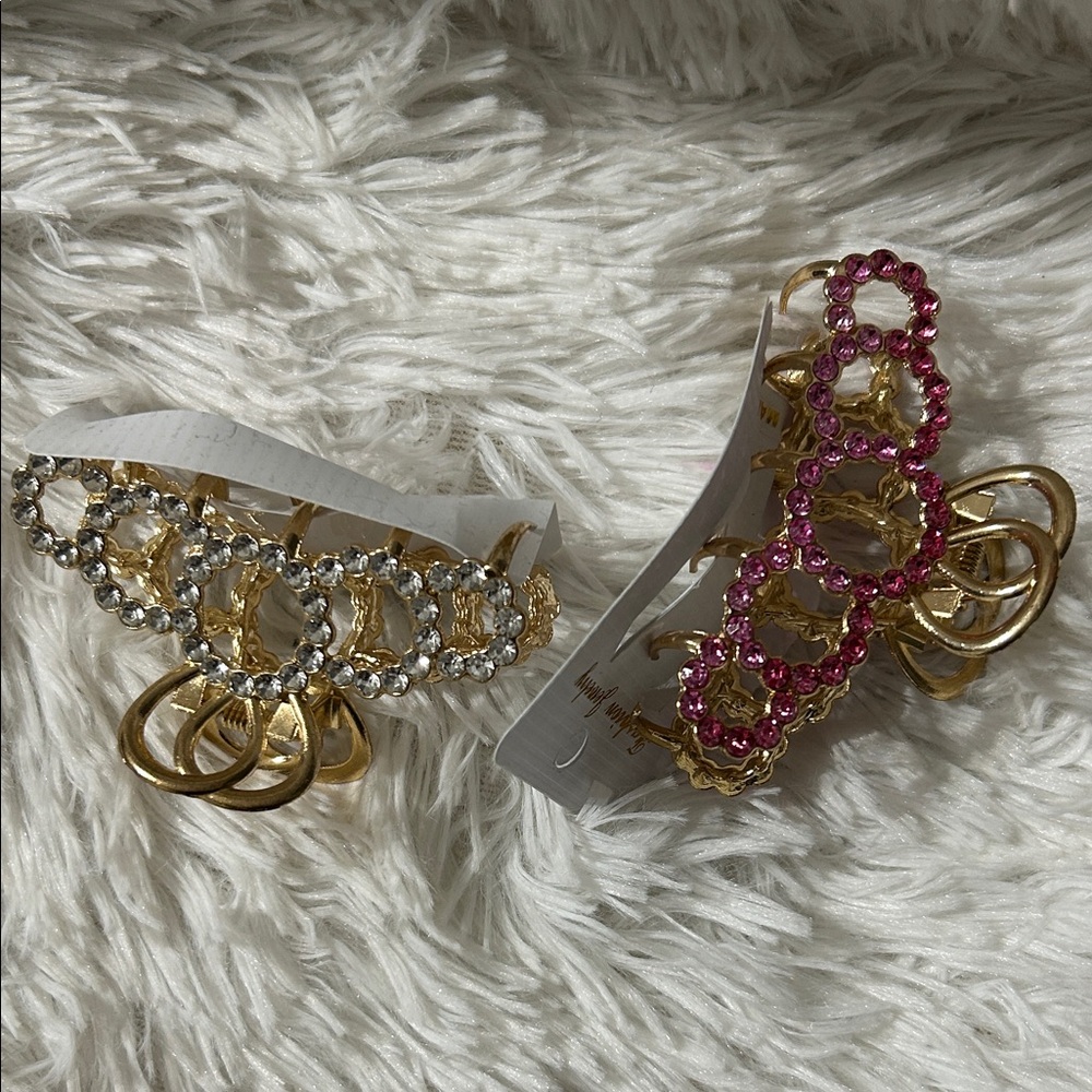 Fashion Jewelry Gold and Pink Rhinestone Hair Clips - Picture 5 of 5